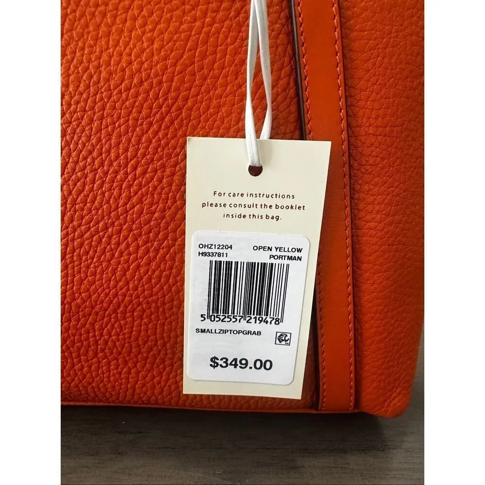 Radley London Portman Small Zip Top Leather Bag in Open Yellow Grab Handles